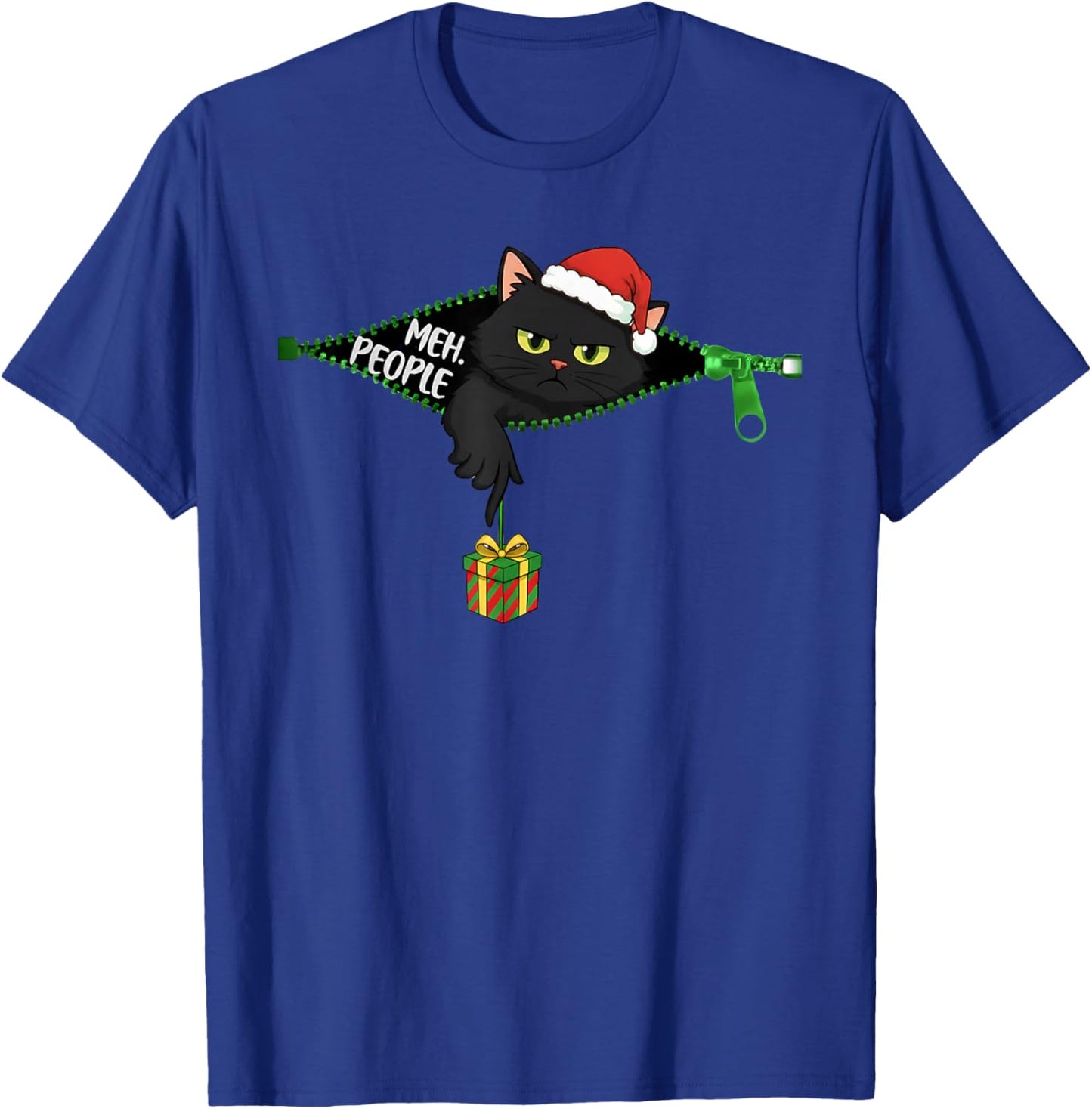 Funny Grumpy Black Cat Christmas Meh People Xmas T-Shirt - T-Shirt | Royal