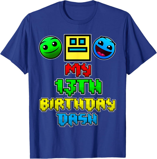 My 13th Birthday Dash Video Game Theme Kid 13 Party Geometry T-Shirt - T-Shirt | Royal