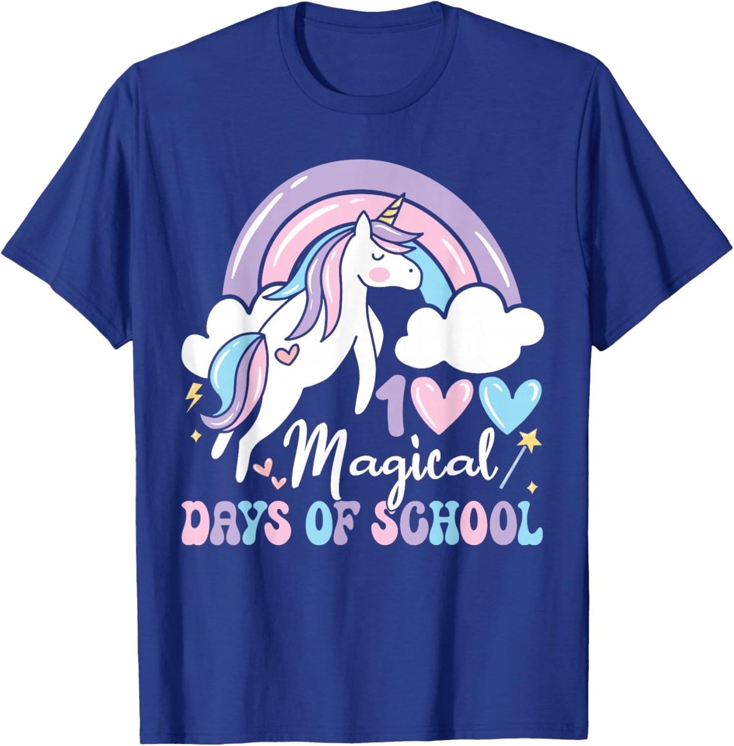 100 Magical Days of School Unicorn Rainbow 100th Day Girls T-Shirt - T-Shirt | Royal