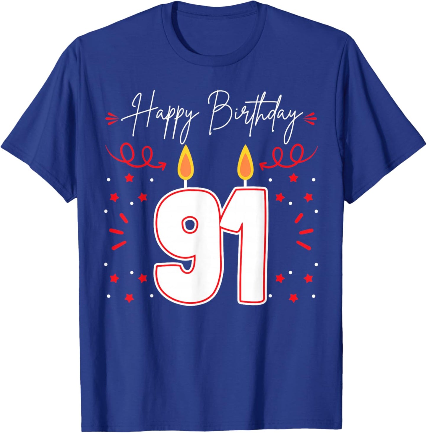 Candle 91 Birthday Party Decoration Wishes Candlelight Cake T-Shirt - T-Shirt | Royal