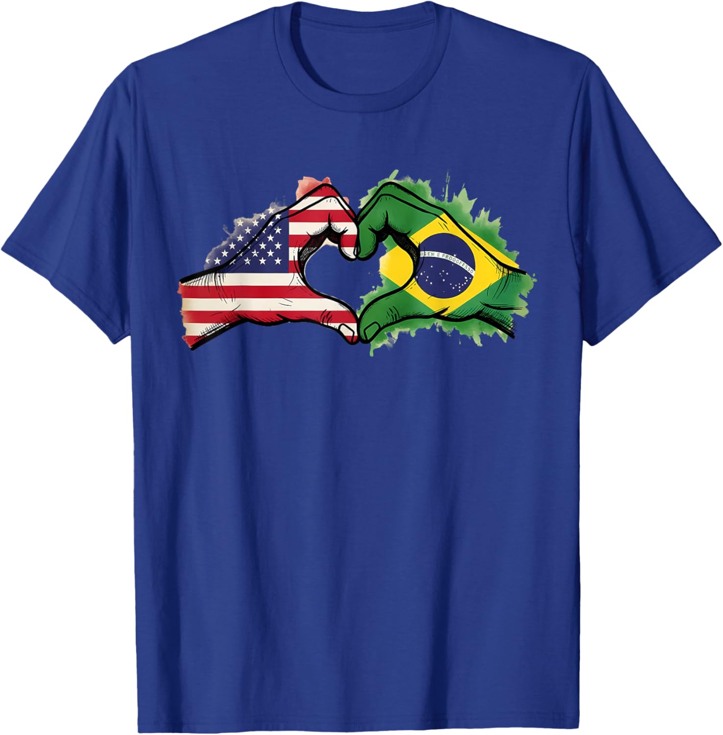 Brasil Flag Half Brazil Half America Brazilian Pride T-Shirt - T-Shirt | Royal