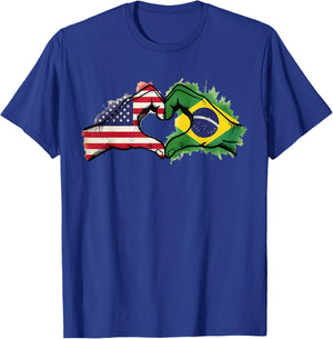 Brasil Flag Half Brazil Half America Brazilian Pride T-Shirt - T-Shirt | Royal