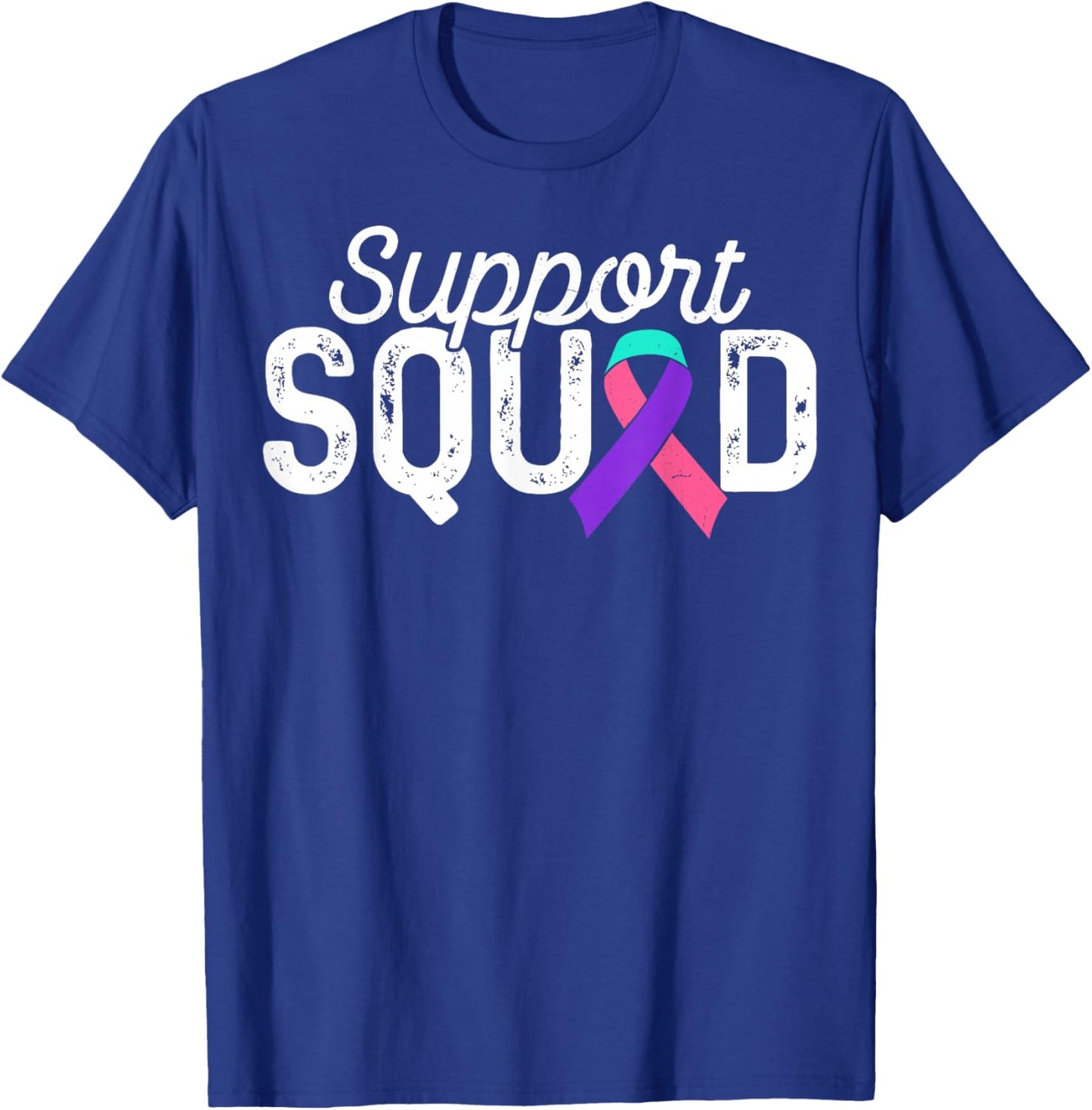 Teal Pink Blue Ribbon Support Squad Thyroid Cancer Awareness T-Shirt - T-Shirt | Royal
