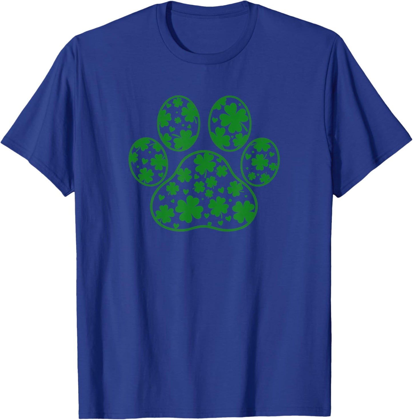 St Patricks Day Green Paw Print Shamrock Clover Pattern T-Shirt - T-Shirt | Royal