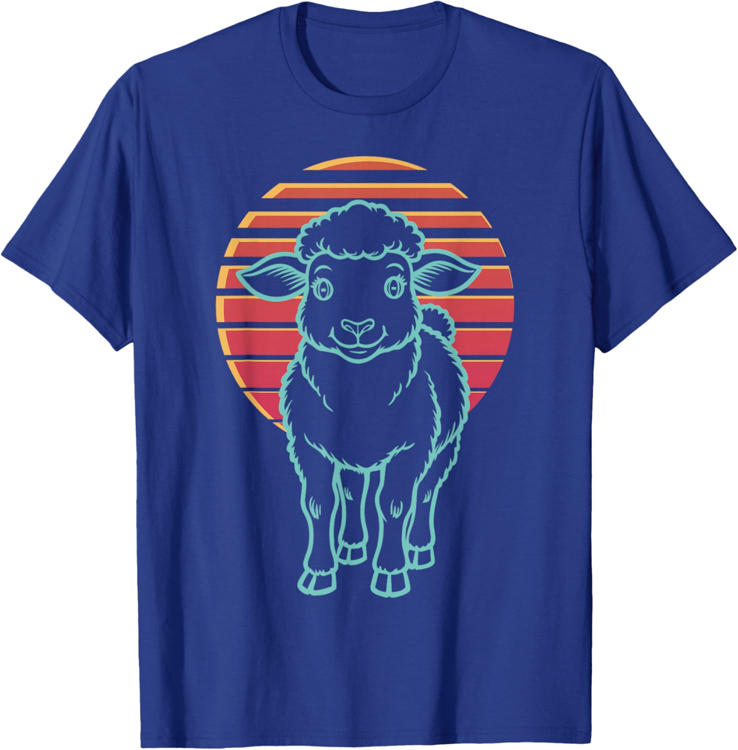 Sheep Lover Farmer Farm Animal Retro Synthwave 80s T-Shirt - T-Shirt | Royal