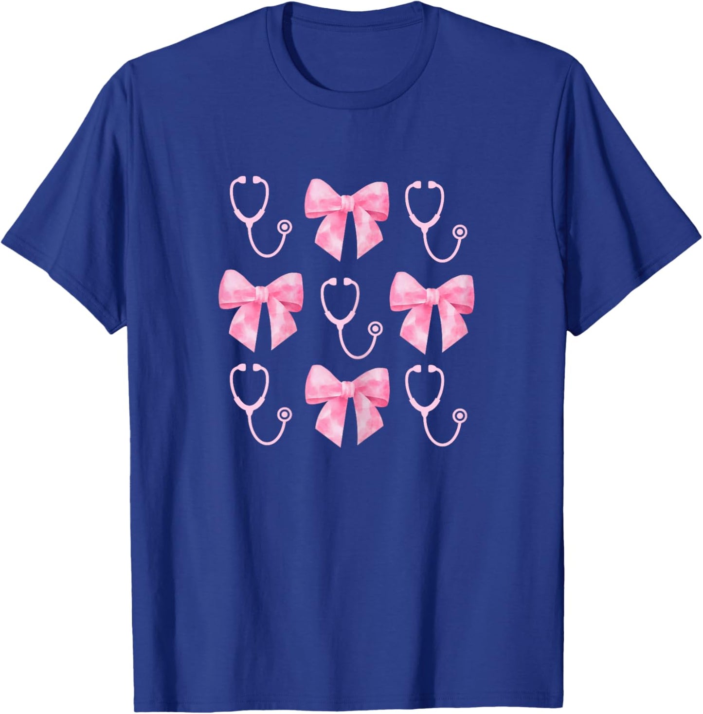 Pink Stethoscope & Ribbon Nurse, Cute RN Gift, Nurse Bow T-Shirt - T-Shirt | Royal