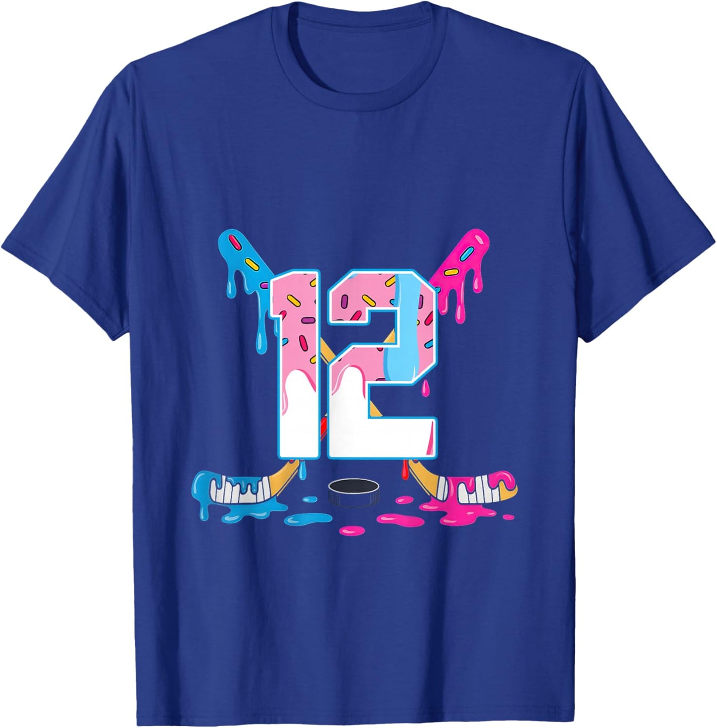 Hockey 12 Years Old Ice Cream Drip 12th Birthday Kids Gift T-Shirt - T-Shirt | Royal