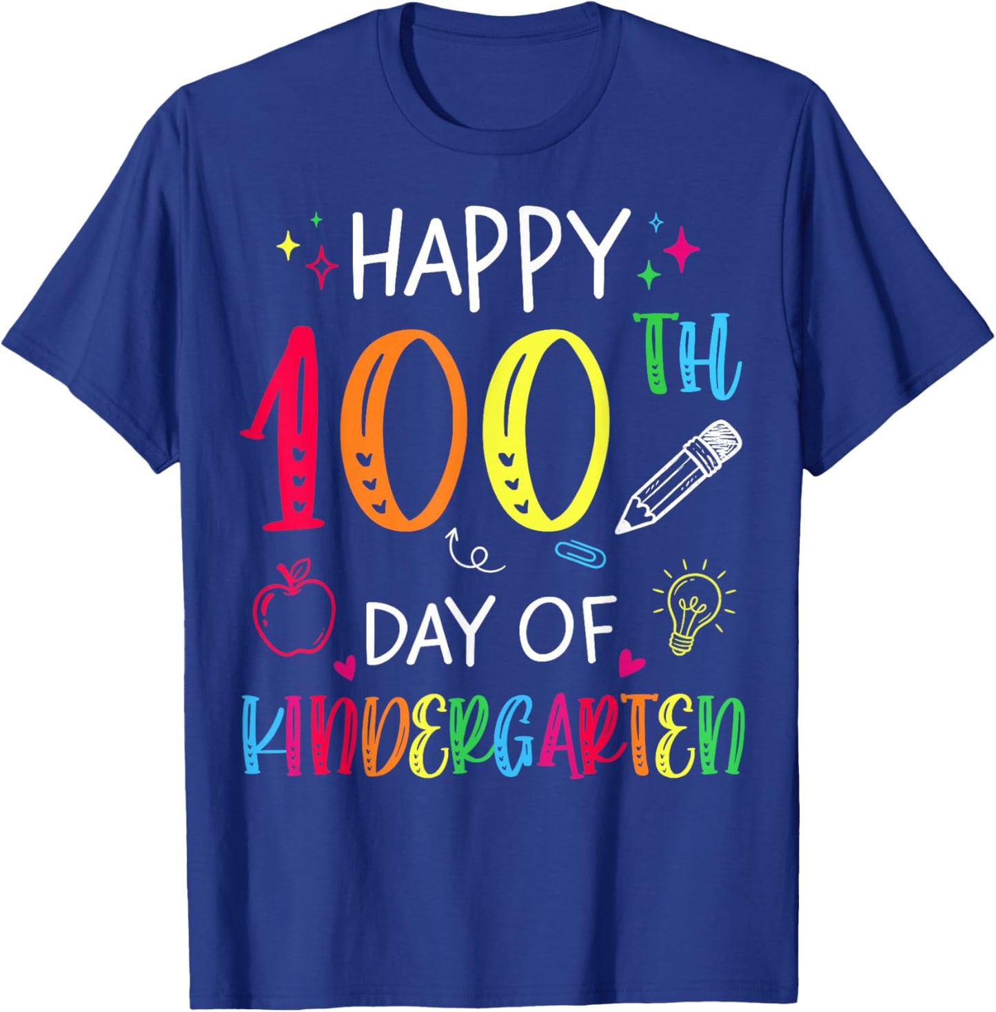 100th Day of Kindergarten Teachers Kids 100 Days of School T-Shirt - T-Shirt | Royal