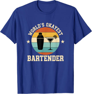 Worlds Okayest Bartender Funny Cocktail Drinking Bar T-Shirt - T-Shirt | Royal
