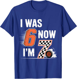Checkered 7 Years Old Birthday I was 6 Now I'm 7 Bday Boy T-Shirt - T-Shirt | Royal