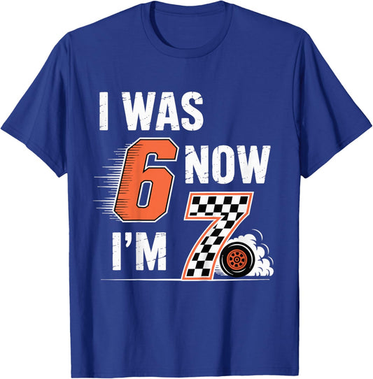 Checkered 7 Years Old Birthday I was 6 Now I'm 7 Bday Boy T-Shirt - T-Shirt | Royal
