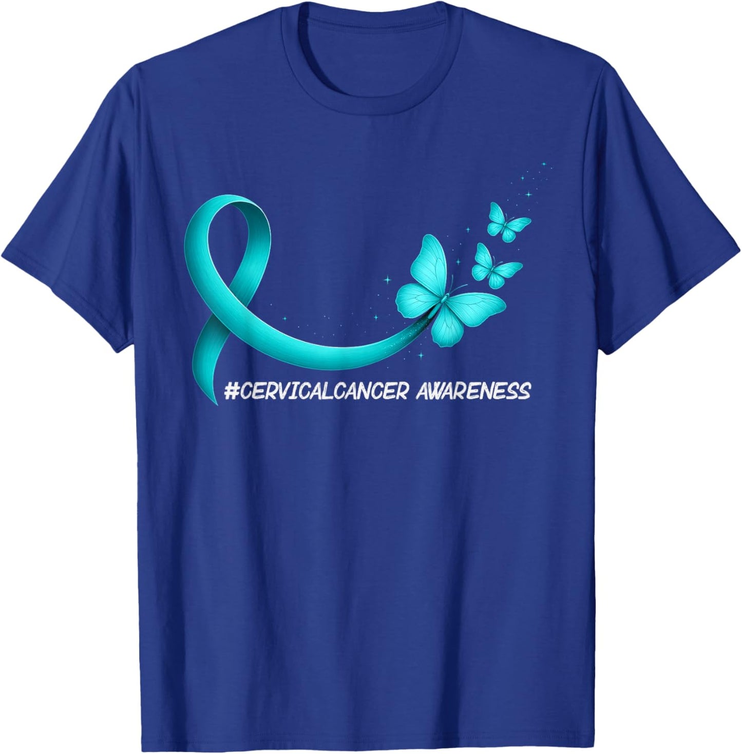 Cervical Cancer Awareness Butterfly Ribbon Teal Girls T-Shirt - T-Shirt | Royal
