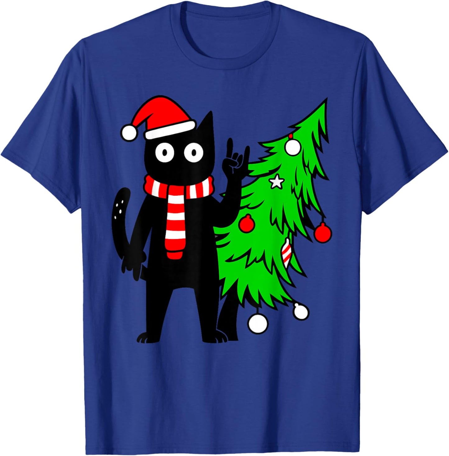 Christmas Cat Men Family Funny Black Cat Tree T-Shirt - T-Shirt | Royal