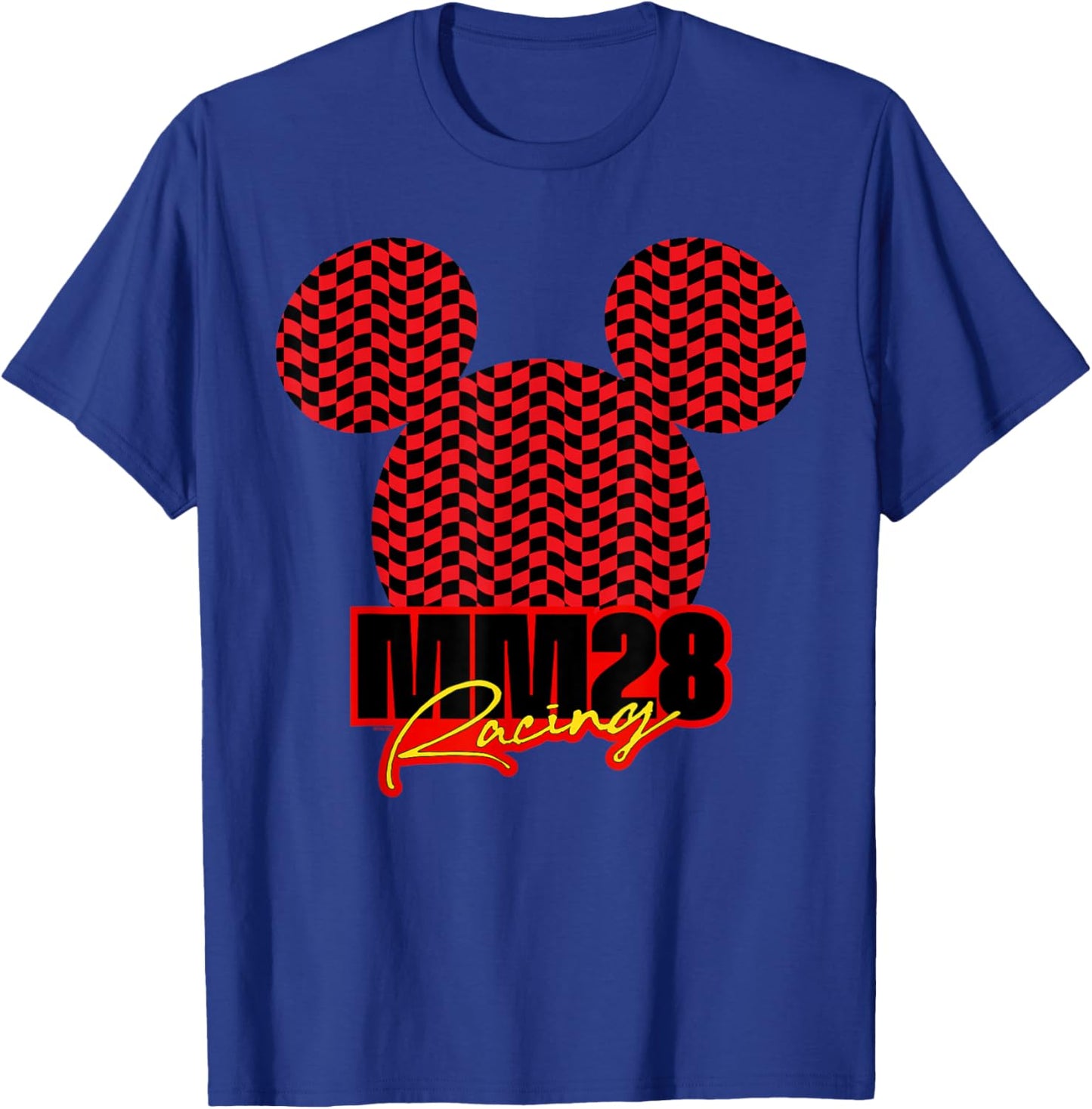 Disney Mickey Mouse MM28 Racing Checkered Flag Race Car Icon T-Shirt - T-Shirt | Royal