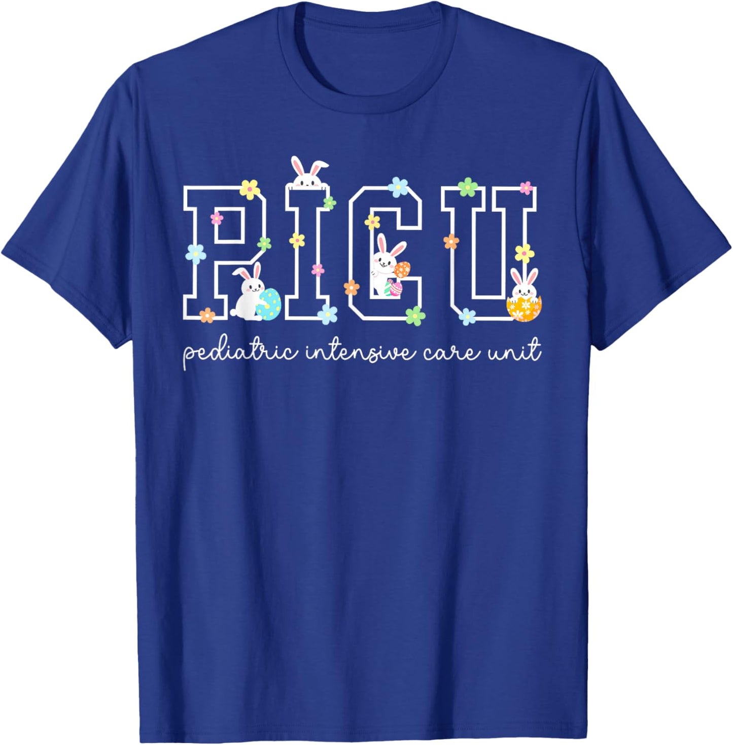 Retro PICU Nurse Floral Bunny Easter Pediatric ICU Nurse RN T-Shirt - T-Shirt | Royal