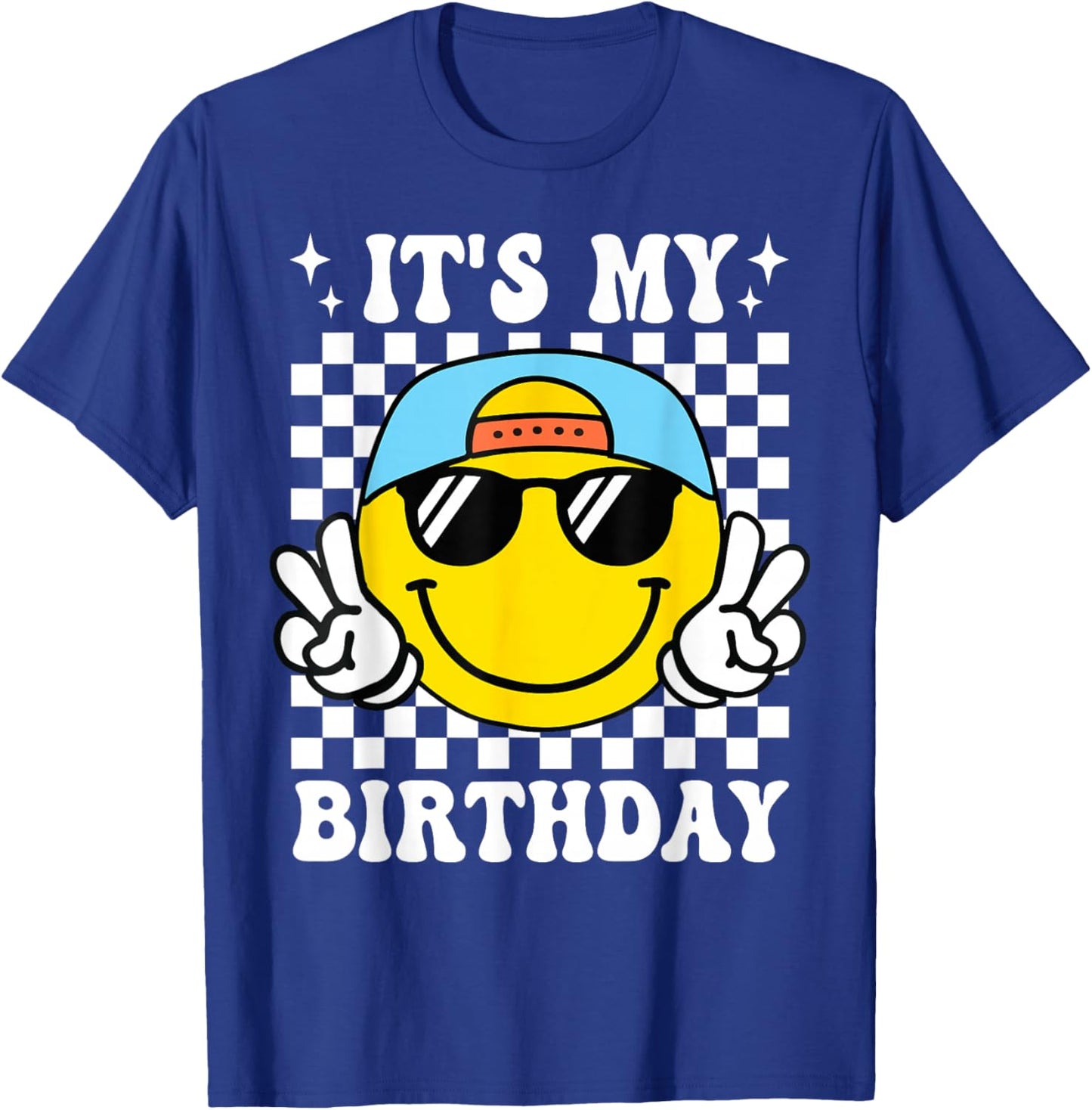 Groovy It's My Birthday Boys Kids Happy Face Birthday Party T-Shirt - T-Shirt | Royal