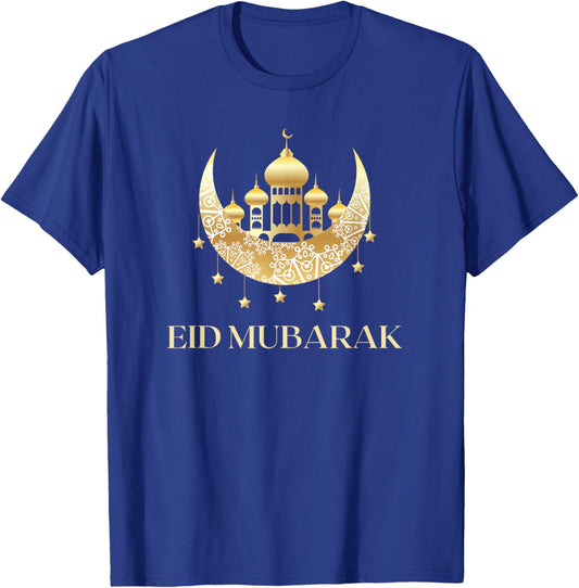 Eid Mubarak Golden Crescent Mosque Illustration T-Shirt - T-Shirt | Royal