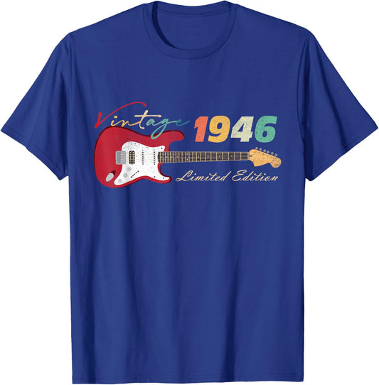 Vintage 1946 80th Birthday Gifts Guitar Lovers 80 Years Old T-Shirt - T-Shirt | Royal
