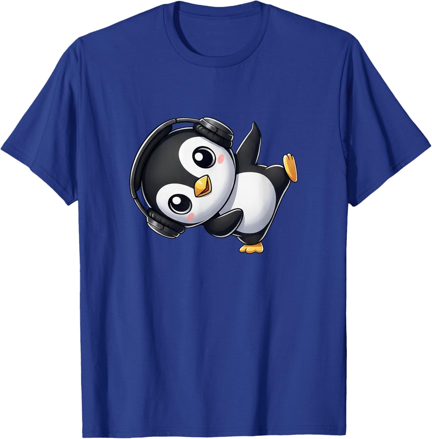 Funny Dancing Penguin with Headphones T-Shirt - T-Shirt | Royal