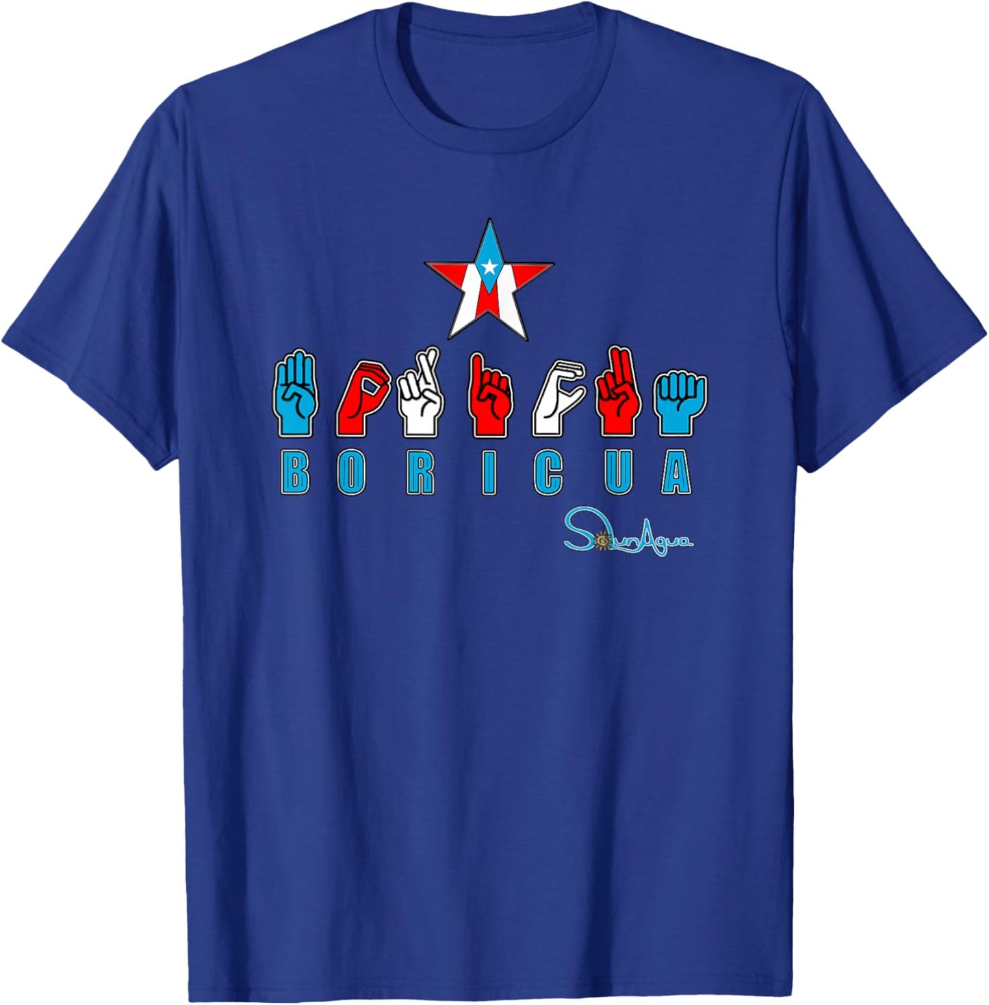 Boricua ASL Sign Language Design – Puerto Rican Flag Pride T-Shirt - T-Shirt | Royal