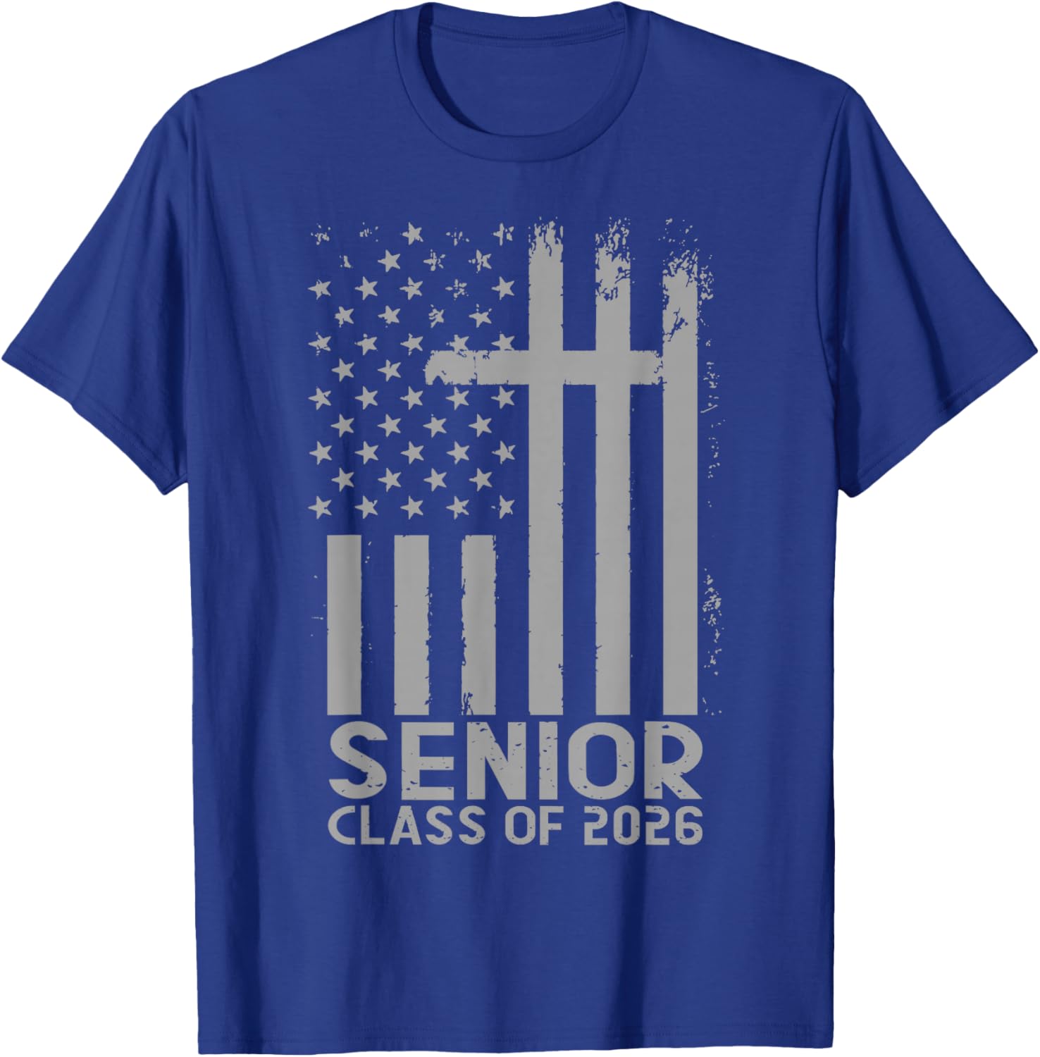 Class of 2026 Faith Cross Patriotic USA Flag Graduation T-Shirt - T-Shirt | Royal