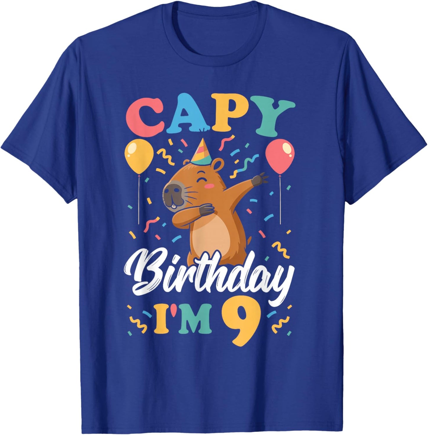 Capy Birthday I'm 9 Birthday Boy Dabbing Capybara T-Shirt - T-Shirt | Royal