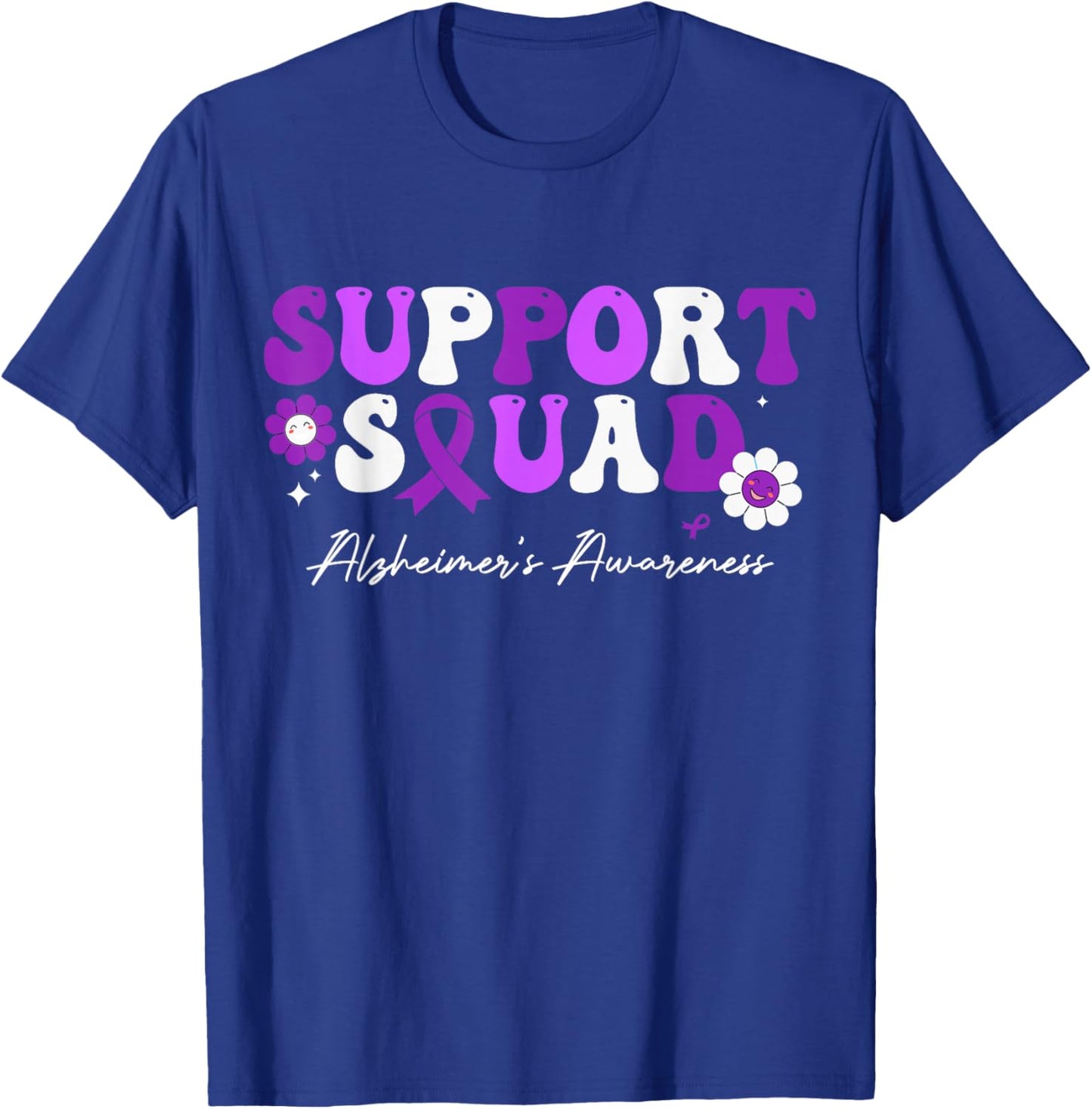 Groovy Support Squad Alzheimer's Awareness White Ribbon T-Shirt - T-Shirt | Royal