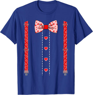 Hearts Bow Tie Suspenders Valentines Day Shirts Kids Boys T-Shirt - T-Shirt | Royal