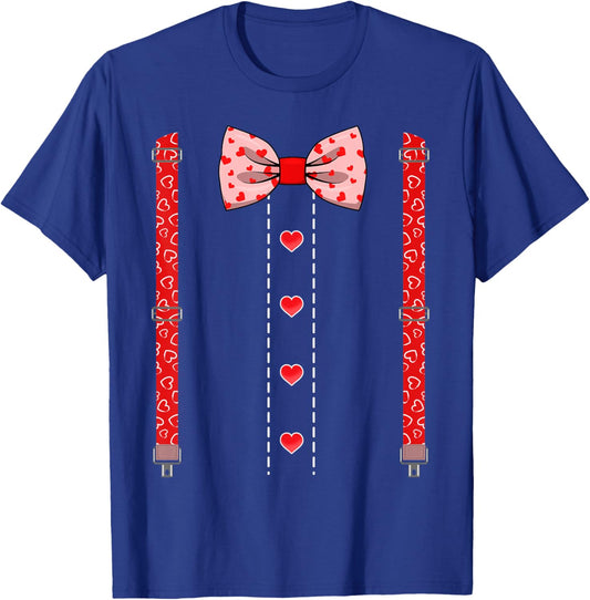 Hearts Bow Tie Suspenders Valentines Day Shirts Kids Boys T-Shirt - T-Shirt | Royal