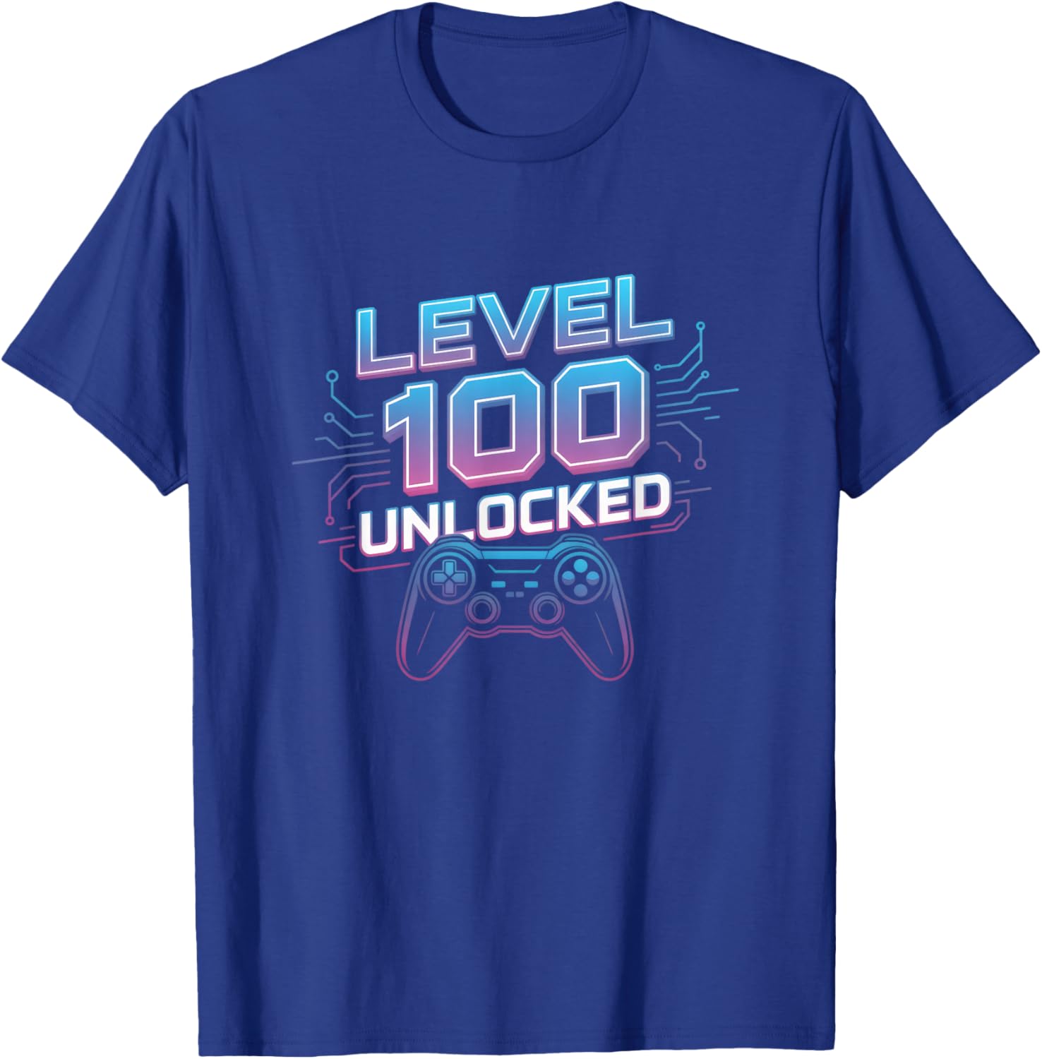 Level 100 Unlocked Video Game Controller 100th Day of School T-Shirt - T-Shirt | Royal