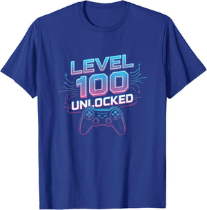 Level 100 Unlocked Video Game Controller 100th Day of School T-Shirt - T-Shirt | Royal