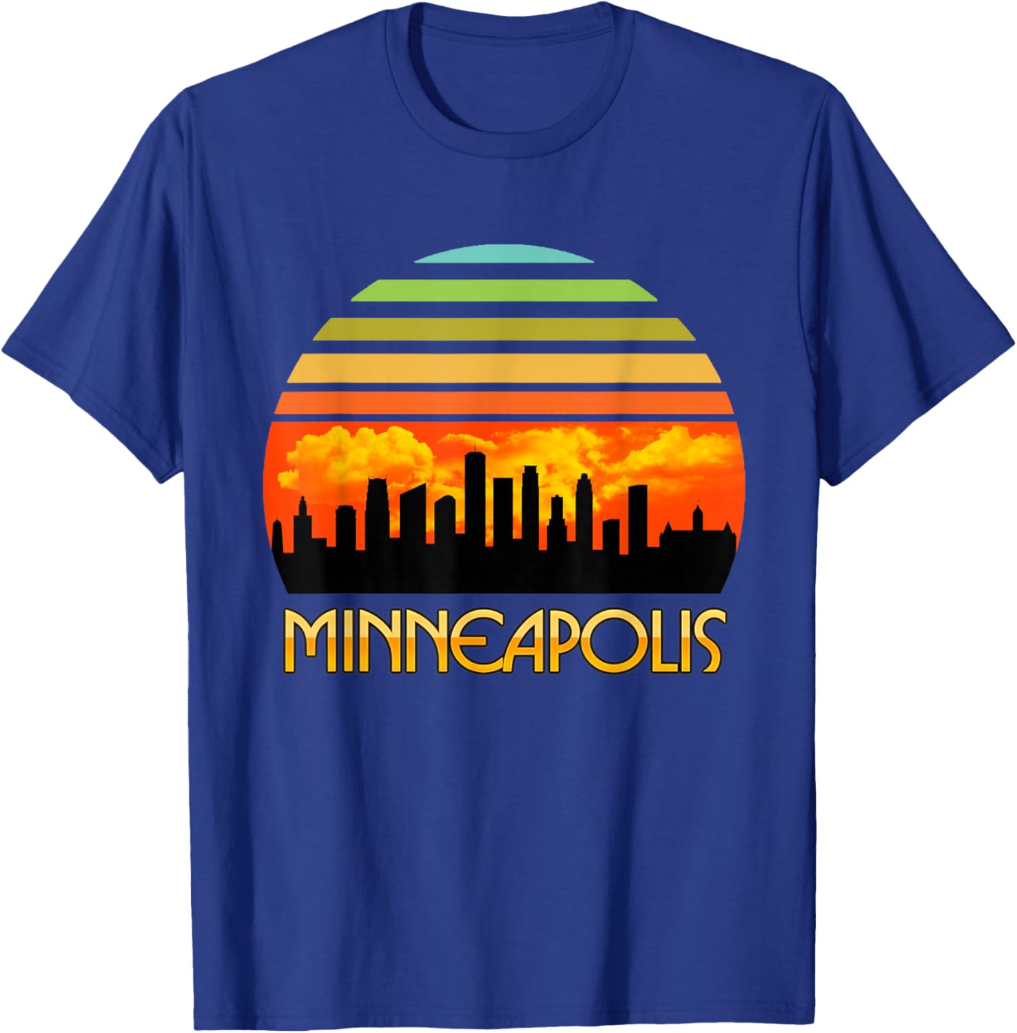 Vintage Retro Sunset Downtown Minneapolis Skyline T-Shirt - T-Shirt | Royal