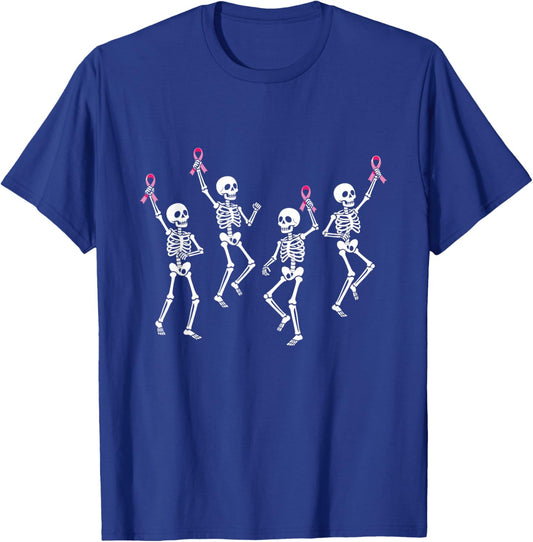 Funny Dancing Skeletons Breast Cancer Awareness Pink Ribbon T-Shirt - T-Shirt | Royal