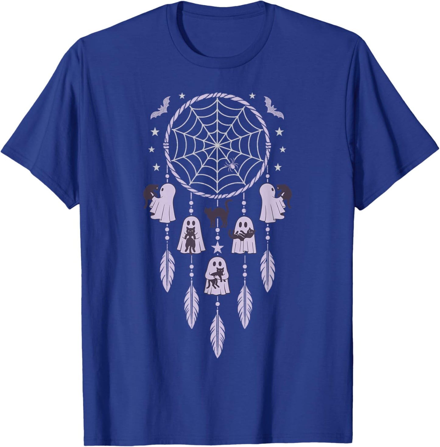 Ghosts Holding Black Cats Halloween Purple Dreamcatcher T-Shirt - T-Shirt | Royal