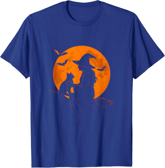 Witch and Cute Cat Black Kitten for Halloween Costume Party T-Shirt - T-Shirt | Royal
