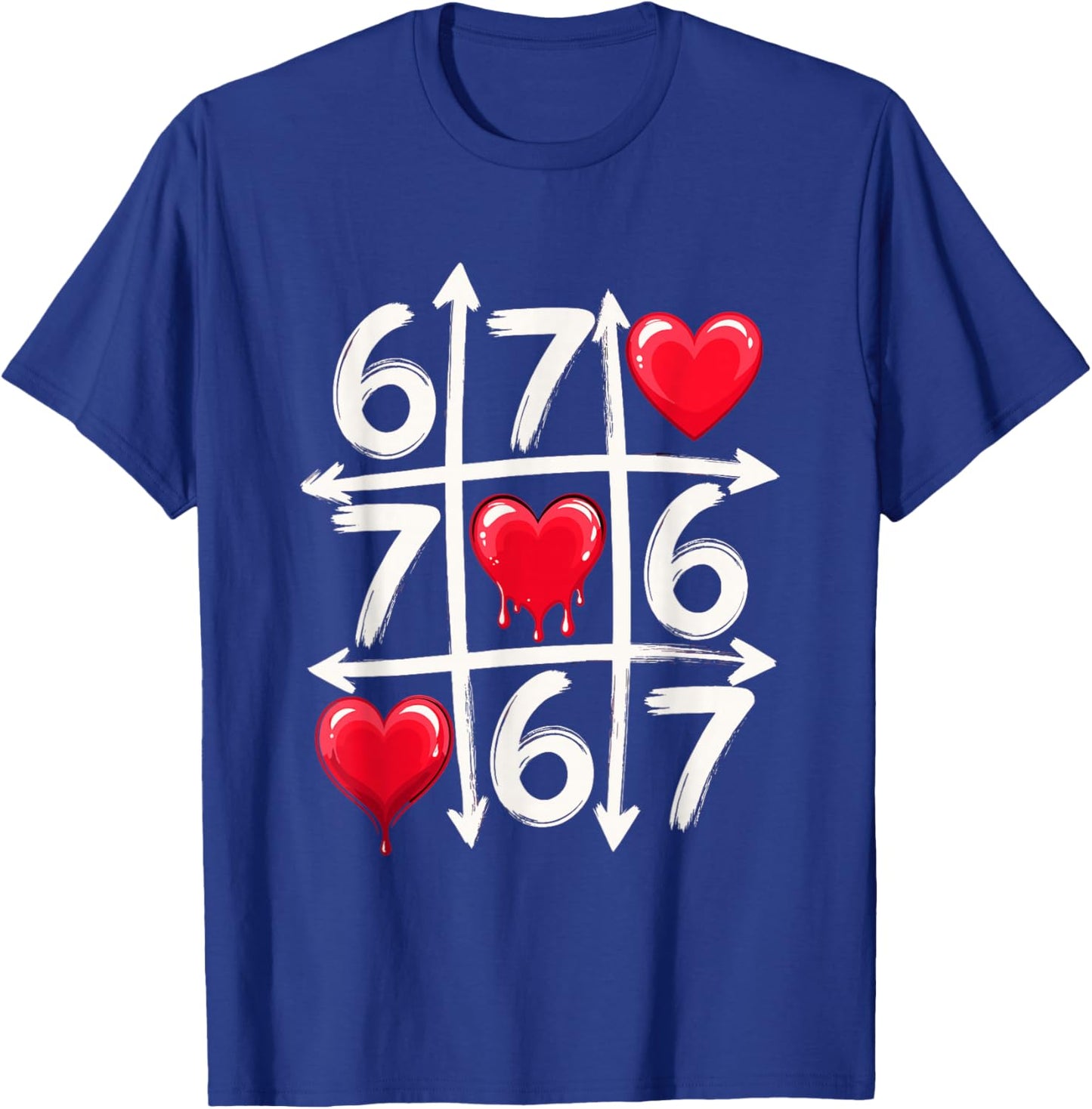 67 Six Seven Tic Tac Toe Hearts Valentines Day Meme T-Shirt - T-Shirt | Royal