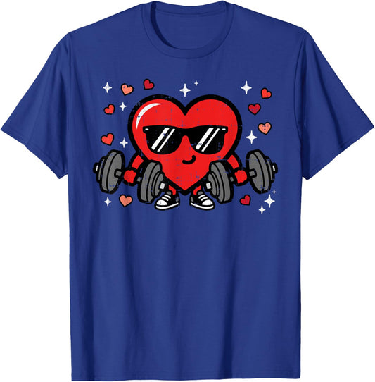 Valentines Day Gym Heart Dumbbells Workout Women Men Kids T-Shirt - T-Shirt | Royal