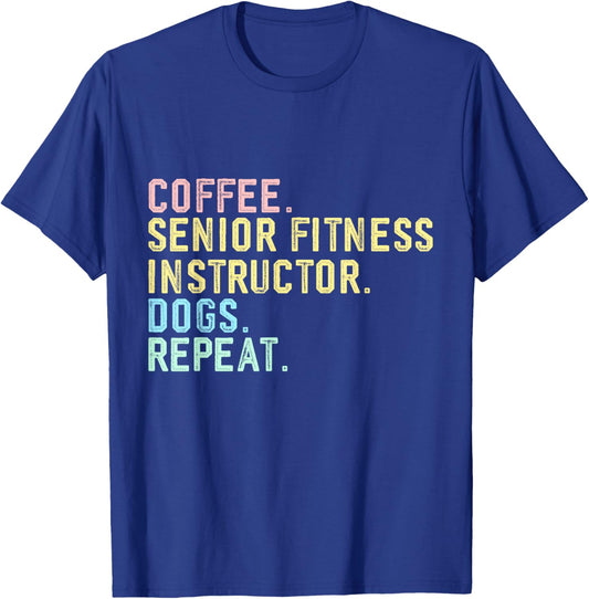 Funny Vintage Coffee Dog Senior Fitness Instructor T-Shirt - T-Shirt | Royal