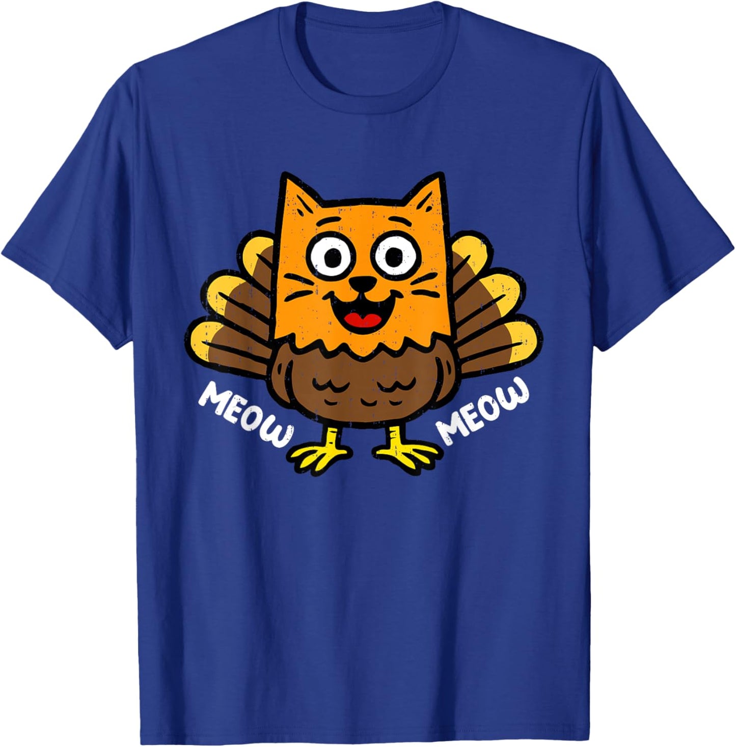 Funny Cat Turkey Meow Fall Autumn Thanksgiving Costume Humor T-Shirt - T-Shirt | Royal