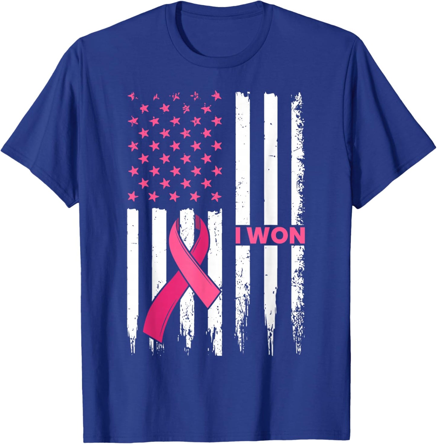 Breast Cancer Survivor I Won Pink Ribbon US Flag Awareness T-Shirt - T-Shirt | Royal