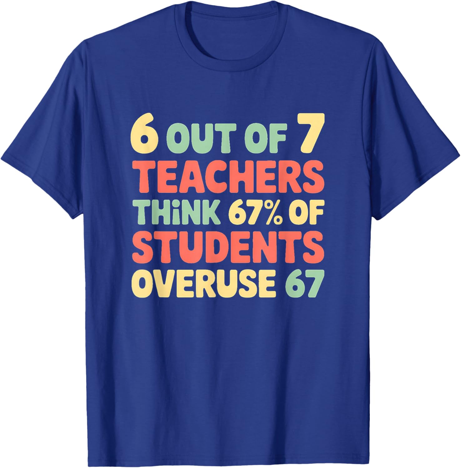 Funny 67 Teacher Shirt - Teacher 6 7 Funny Overuse 67 T-Shirt - T-Shirt | Royal