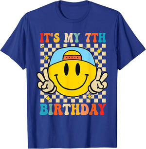 Its My 7th Birthday Smile face 7 Years Old Boys Girls T-Shirt - T-Shirt | Royal