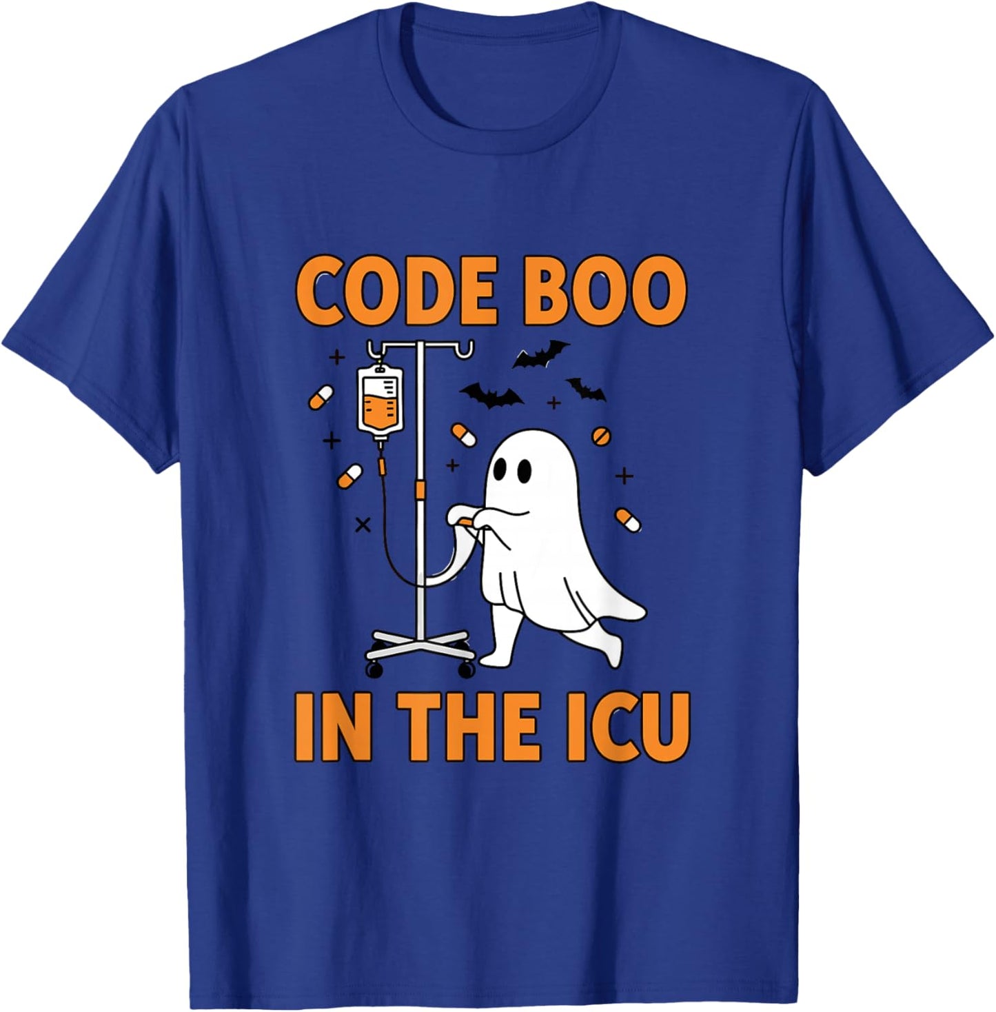 Ghost ICU Nurse Code Boo in ICU Funny Halloween Costume T-Shirt - T-Shirt | Royal