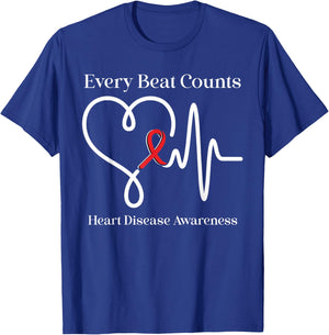 Heart Disease Awareness Every Beat Counts Cardiology Support T-Shirt - T-Shirt | Royal
