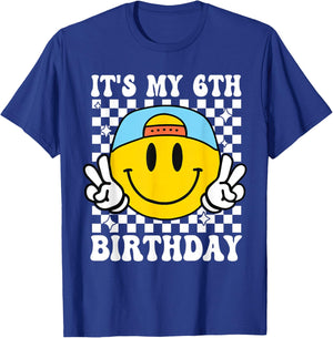 Its My 6th Birthday Smile face 6 Years Old Boys Girls T-Shirt - T-Shirt | Royal