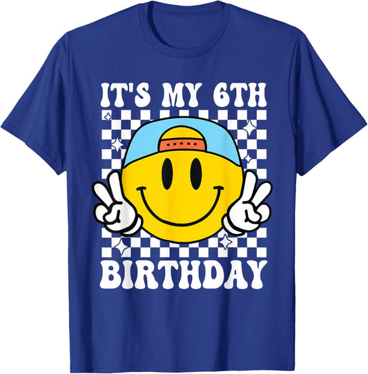 Its My 6th Birthday Smile face 6 Years Old Boys Girls T-Shirt - T-Shirt | Royal