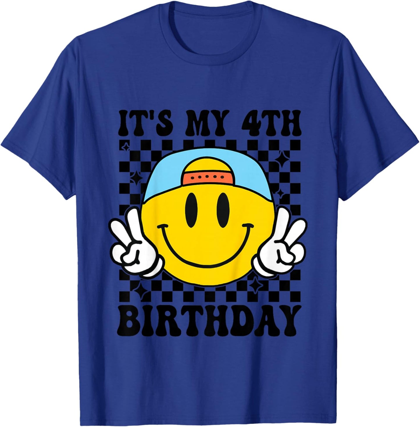 Its My 4th Birthday Smile face 4 Years Old Boys Girls T-Shirt - T-Shirt | Royal