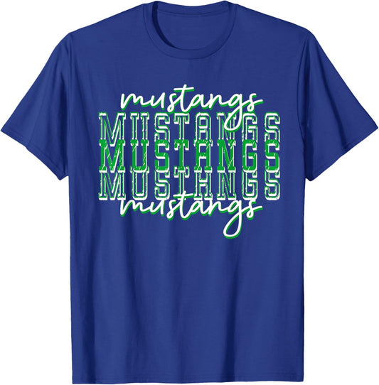 Green Mustang Pride School Spirit Game Day Mustangs T-Shirt - T-Shirt | Royal