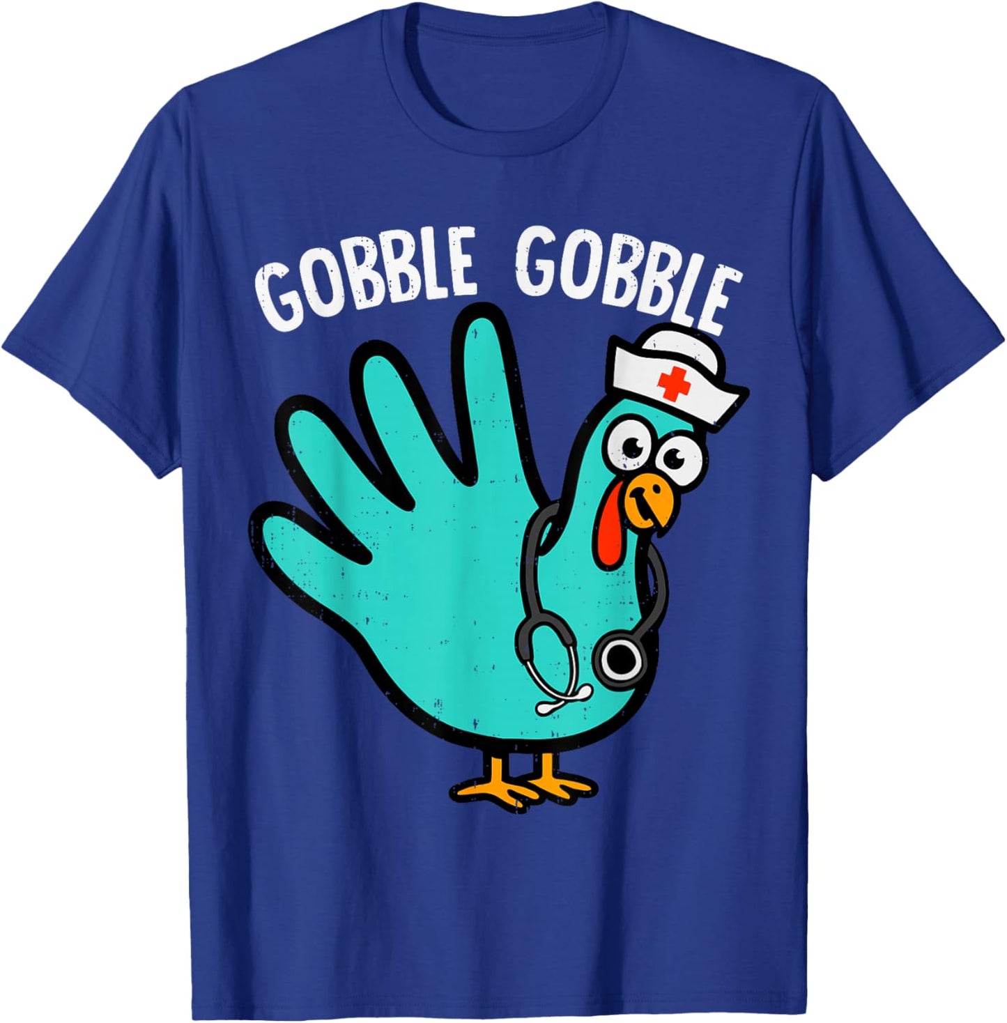 Cute Turkey Glove Nurse Thanksgiving Scrub Top RN ICU ER T-Shirt - T-Shirt | Royal