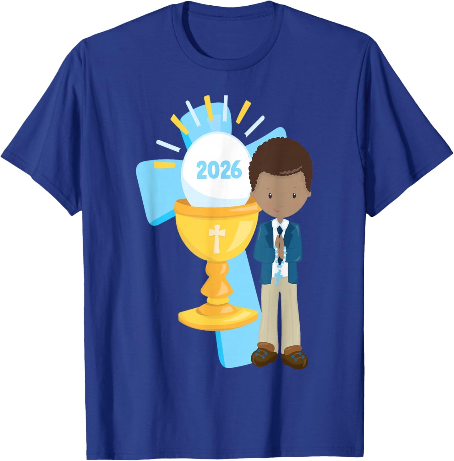 My First Communion Shirt 2026 African American Black Boys T-Shirt - T-Shirt | Royal